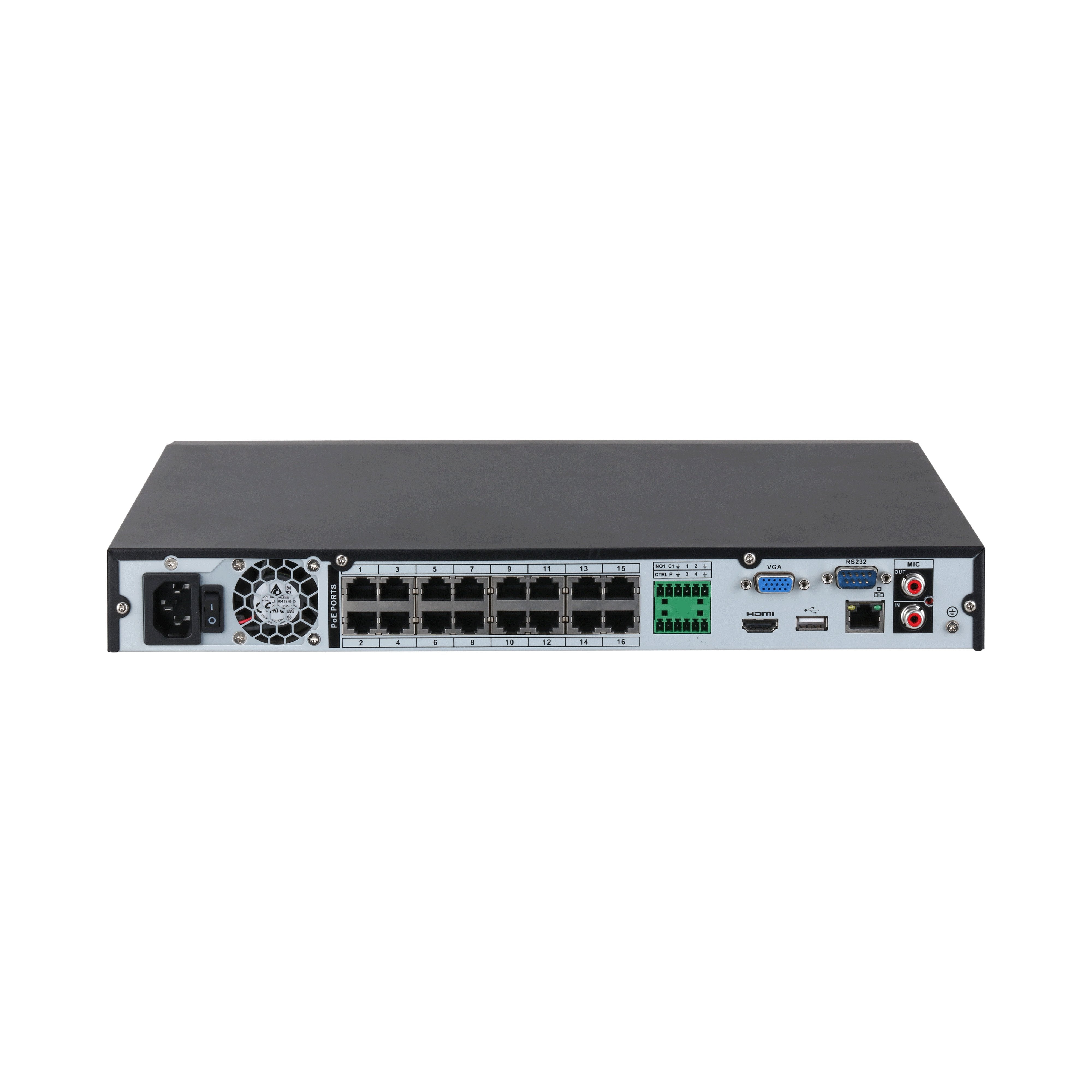 Dahua 16 Channel, WizSense AI Series, 16 x POE, 1RU, 256MB (184MB With AI Function Enabled), 1 x Gigabit NIC, 2 x HDD **NO HDD INSTALLED**