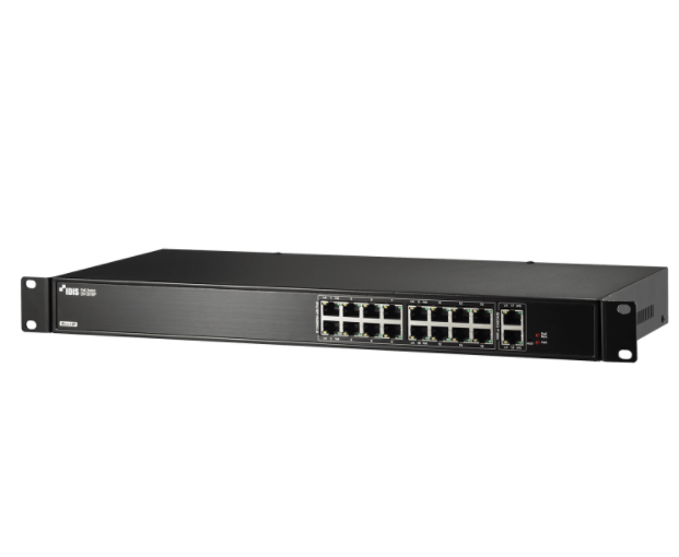 IDIS 18-Port Gigabit Unmanaged DirectIP POE Switch, 16 x POE 10/100Mbps Port, 2 x Gigabit Uplink, 140W, Rack Mount