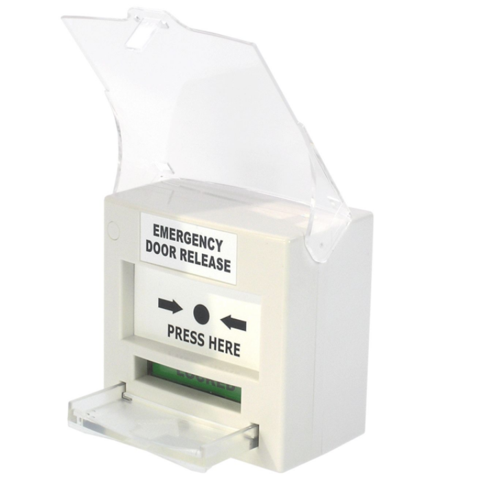 (CQR1020) CQR White Emergency Door Release Breakglass, Resettable, Visual Activation Window, D/Pole With Flip Cover