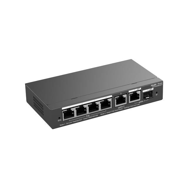 Ruijie Reyee 6-Port Gigabit Cloud Managed POE Switch, 4 x POE+, 1 x Gigabit Uplink, 1 x Gigabit SFP Combo Uplink, 54W, Desktop Mount