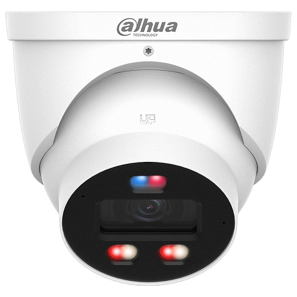 Dahua 6MP IP WizColor AI Series Full Colour Active Deterrence TiOC 3.0 Eyeball Camera, SMD 4.0, AcuPick Ready, Quick Pick, AI SSA, Perimeter, AI-ISP, 2.8mm, 120dB WDR, 30m IR / White Light, POE / 12VDC, IP67, MicroSD, Built-in Mic / Speaker, Red / Blue Li