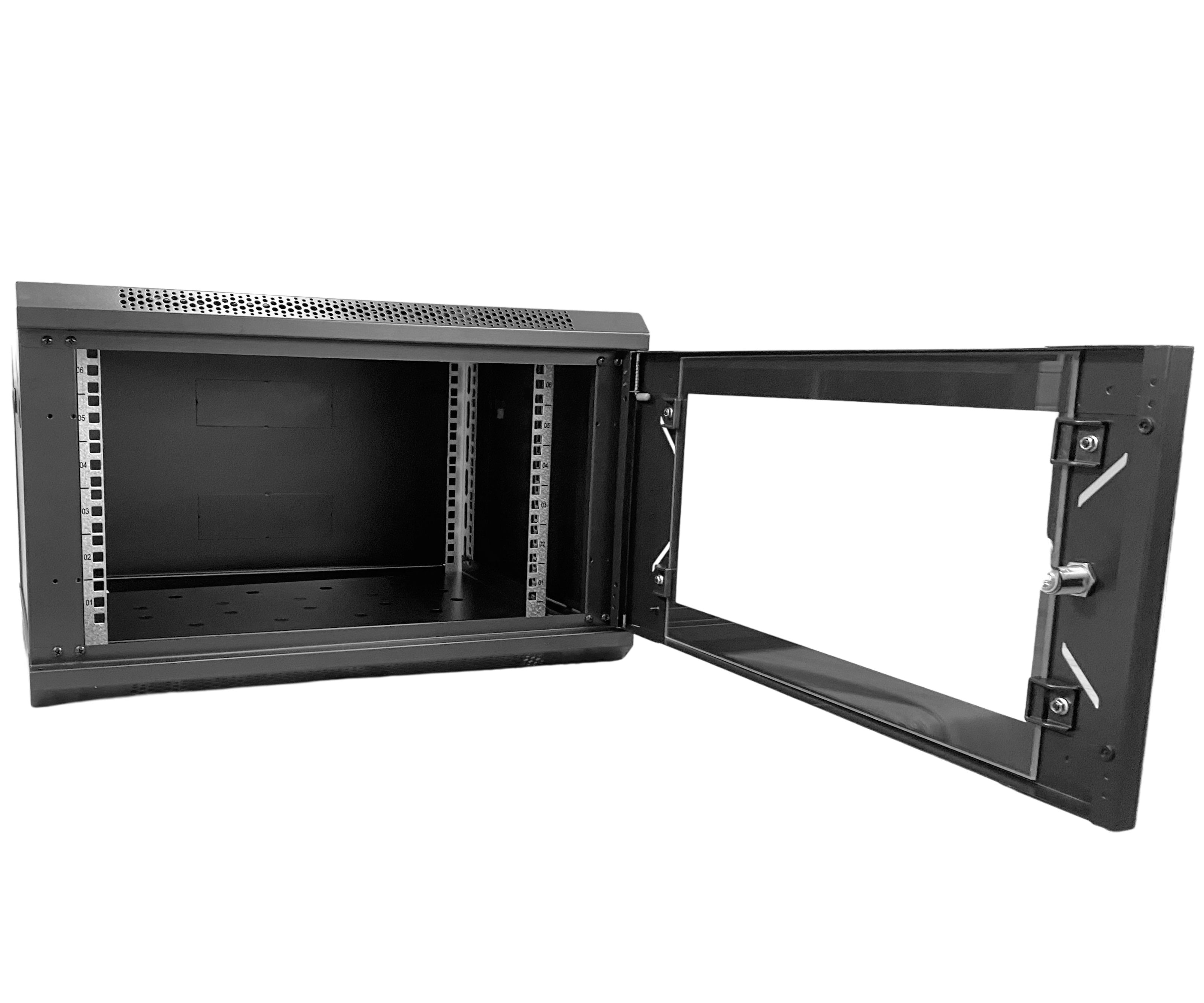 **SUPPLY DELAY (03 JULY)** Zankap 6RU 450mm Deep Wall Mount Cabinet With 1 x Fixed Shelf, 10 x Cage Nuts, Lockable Glass Front Door, Rapid Build Flatpack