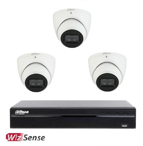 Dahua 4CH WizSense AI Series 6MP Eyeball AI Kit - 1 x NVR4104HS-P-AI-2TB, 3 x IPC-HDW3666EMP-S-AUS | Starlight, 2.8mm, 120dB WDR, 30m IR, SMD, Perimeter (Wall Mount: PFB204W, Junction Box: PFA130-E)