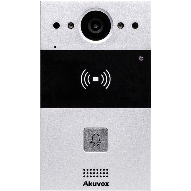 Akuvox IP / 2-Wire 1-Button External Station With MiFare Reader, Mobile App, 2MP, Zinc Alloy Panel, IP65, POE / 24 Or 48VDC, Surface Mount (Flush Mount: R20A-FLM / Surface Mount Raincover: R20A-SRC)