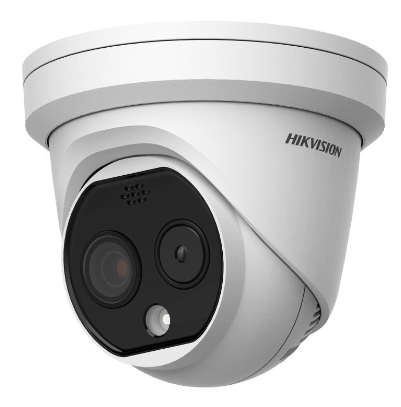 Hikvision 4MP IP Heat Pro Series BI-Spectrum Turret Camera, Perimeter, Fire / Smoke / Smoking Detection, Temperature Exception, Forklift Alarm, Thermal Lens 3.6mm / Optical Lens 4.3mm, 120dB WDR, 15m IR / 30m White Light, POE / 12VDC, IP67, Speaker / Wh