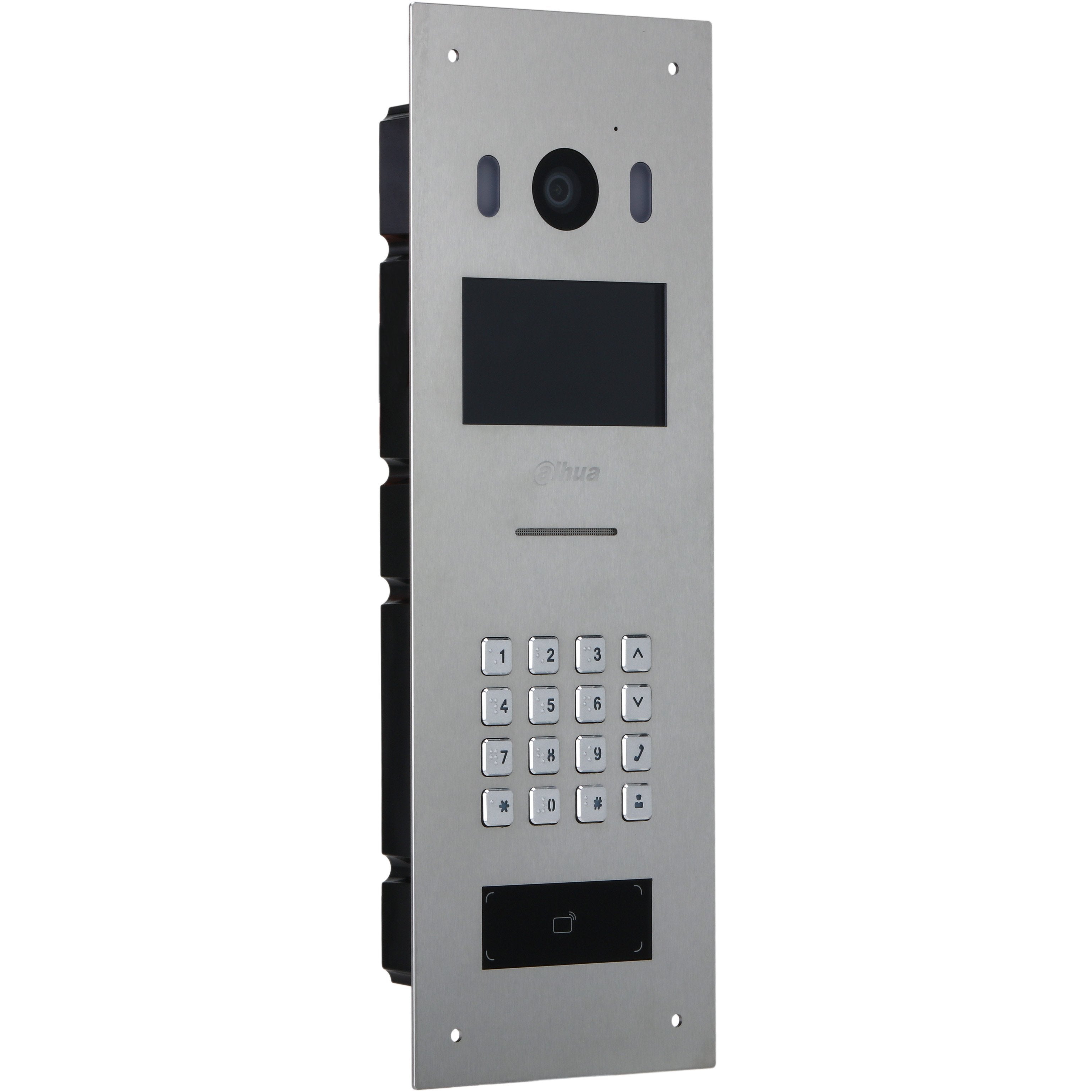 Dahua IP External Station, 2MP CMOS Camera, 4.3" Screen, Stainless Steel Panel, Integrated Password / Mifare Card Reader, IK08, IP65, 12VDC (**REQUIRES EITHER - Surface Plate: VTM57R, Flush Plate: VTOB103)