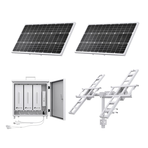 VIGI By TP-Link Intelligent Solar Power Supply System, Dual 90W 18V Solar Panels, Triple 30Ah 12VDC Output Battery, 500+ Cycles, Intelligent Auxiliary Heating, -30°C to 60°C Operating Range, RJ45 Ethernet, Load Control, Battery Overtemperature Protectio