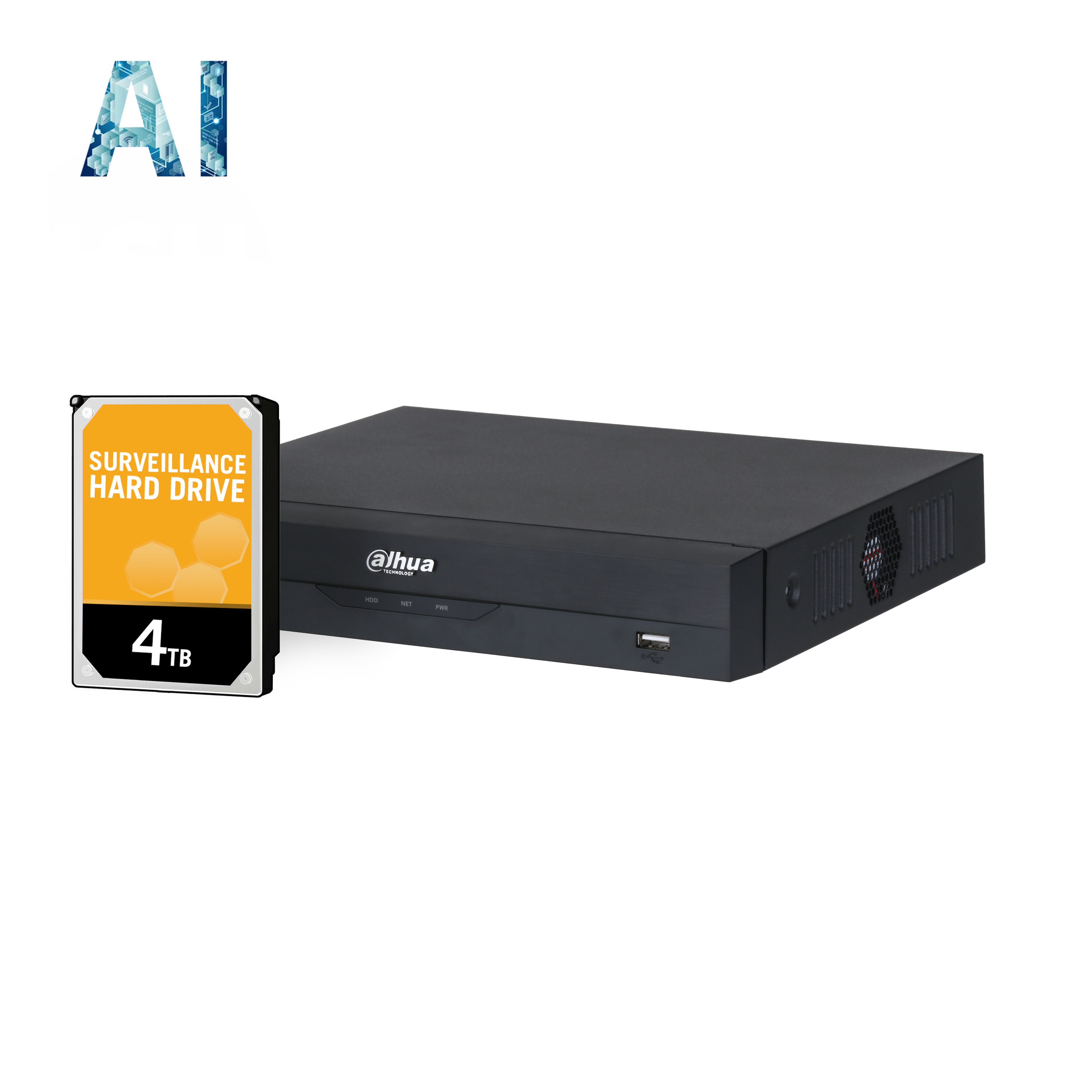 Dahua 8 Channel, WizSense AI Series, 8 x POE, 1RU, 180MB, 1 x Gigabit NIC, 1 x HDD, 1 x 4TB HDD Installed