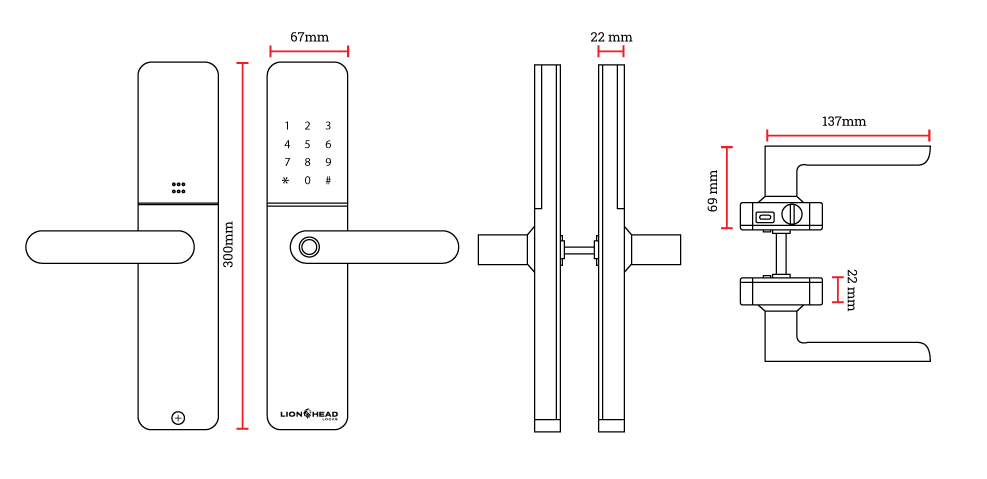 Lionhead Lock Enmore Luxe Series **BLACK** Leverset Electric Mortice Lock With BLE, PIN Entry, Fingerprint / Prox Reader, E-Key & Key Overridable Lock, Track Key 6068 FIRE RATED (ECORE & FIRECORE) **REQUIRES 4x AA BATTERIES**