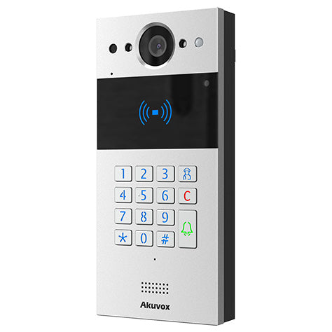 Akuvox IP / 2-Wire Compact External Station With Keypad, MiFare Reader, Mobile App, 2MP, Aluminium Panel, IP65, POE / 24 Or 48VDC, Surface Mount (Flush Mount: R20K-FLM / Surface Mount Raincover: R20K-SRC)