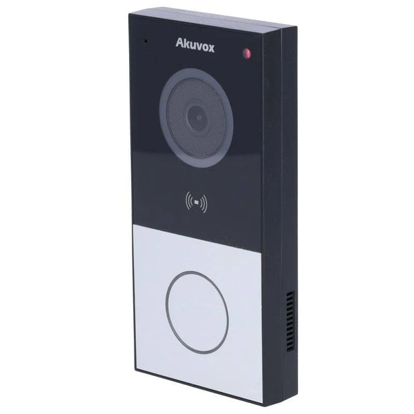 Akuvox 2 Wire 1-Button Compact External Station With MiFare / NFC / Bluetooth Reader, Mobile App, 2MP, IP65, POE / 12VDC, Surface Mount (Surface Mount Rain Cover: E12S-SRC)
