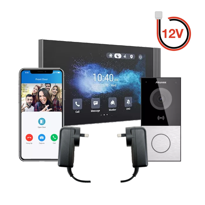 Akuvox IP 7" WiFi Intercom Kit **BLACK** - Includes 1× S562W Touchscreen, 1× E12W Surface Mount 1PB External Station, 1× Surface Mount Bracket, 2× 12VDC 1.5A Power Supply