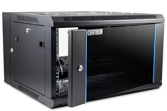 Certech 6RU 550mm Deep Swing Frame Cabinet With 1 x Fixed Shelf, 2 x Fans and 10 x Cage Nuts