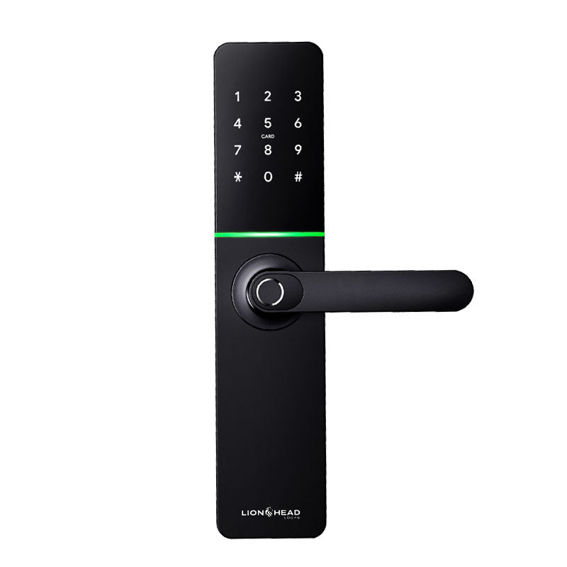 Lionhead Lock Enmore Luxe Series **BLACK** Leverset Electric Mortice Lock With BLE, PIN Entry, Fingerprint / Prox Reader, E-Key & Key Overridable Lock, Track Key 6068 **REQUIRES 4x AA BATTERIES**