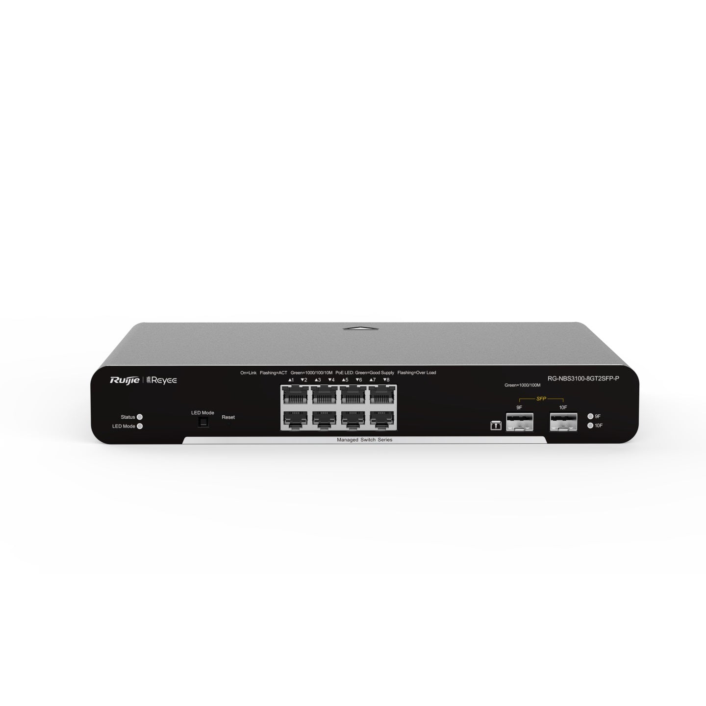 Ruijie Reyee 10-Port Gigabit Cloud Managed POE Switch, 8 x POE+, 2 x SFP, 125W, Desktop / Wall Mount