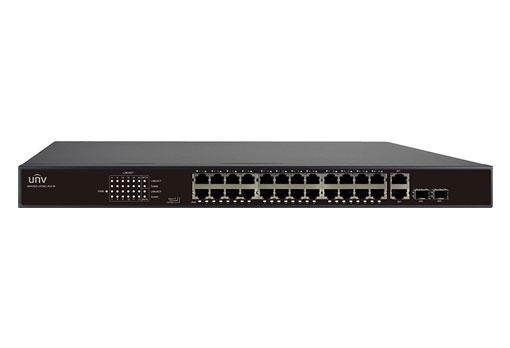 Uniview 24 x POE 10/100Mbps Ethernet Port Network Switch, 370W, Up to 250m Transmission Distance on EXTEND Mode, 2 x Gigabit Combo Port (RJ45 and SFP), Max 30W Per Port