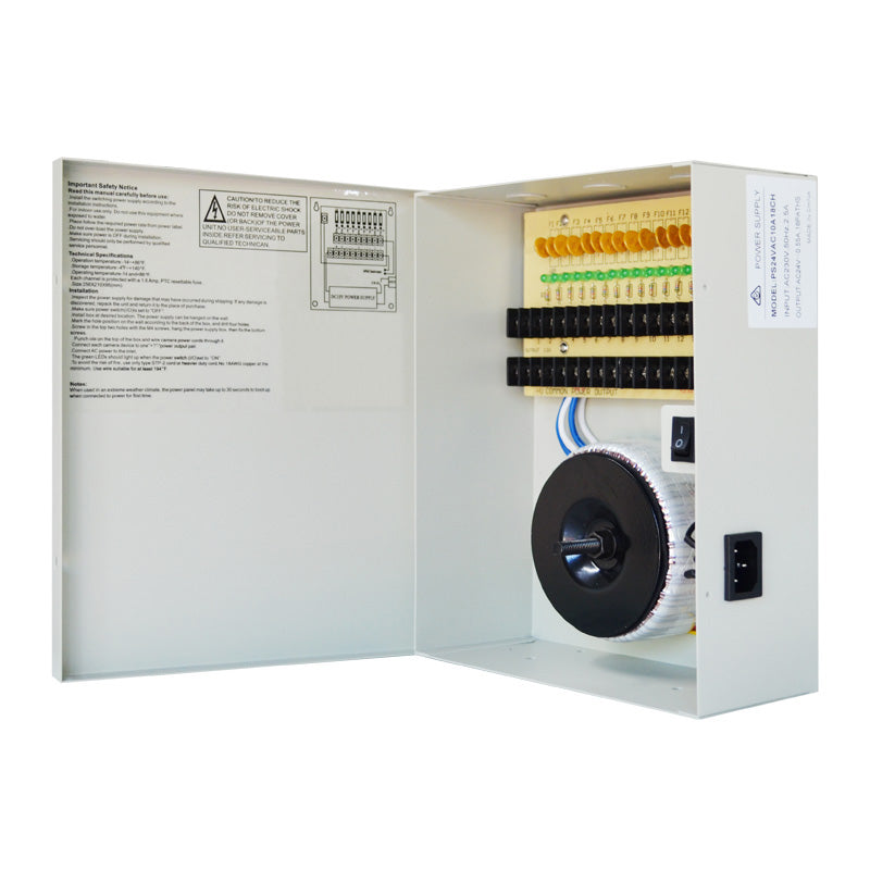 Securview 24VAC 10A Wall Mounted Power Supply, Battery Back-Up, 18 x Independent Outputs