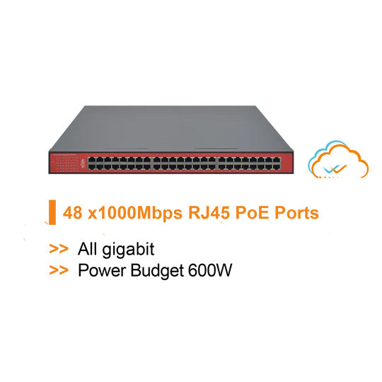 Wi-Tek 48-Port Gigabit Unmanaged POE Switch, 48 xPOE, 378W, Max 30W Per Port, Rack Mount