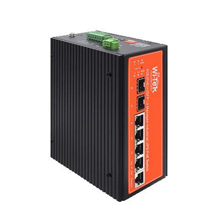 Wi-Tek 6-Port Gigabit Cloud Managed Industrial Solar POE Switch, 4 x POE, 2 x SFP, 120W, Max 90W On Port 3 Or 4, 12V Battery Backup, DIN Mount