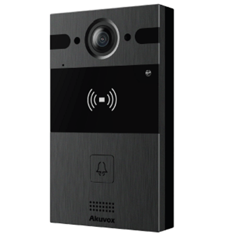 Akuvox IP 1-Button **BLACK** External Station With MiFare Reader, Mobile App, 4MP Wide Angle, Zinc Alloy Panel, IP65, POE / 12VDC, Surface Mount (Flush Mount: R25A-FLM / Surface Mount Raincover: R20A-SRC)