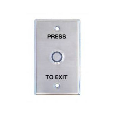 Secor Stainless REX, Illuminated Green LED Stainless Flush Push Button, IP65, Fly Leads, Standard GPO Plate "PRESS TO EXIT"