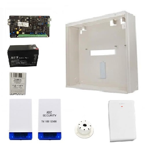 Bosch Solution 3000 Basic Wireless Starter Kit With Control Panel (ICP-SOL3-P), Enclosure (MW250), Plug Pack (PP18-1.33), Battery (BATT12-7), Combo Siren (WP16), Top Hat Screamer (WP08), Radion Wireless Receiver (B810) **NO KEYPAD, DETECTORS OR PHONE LE
