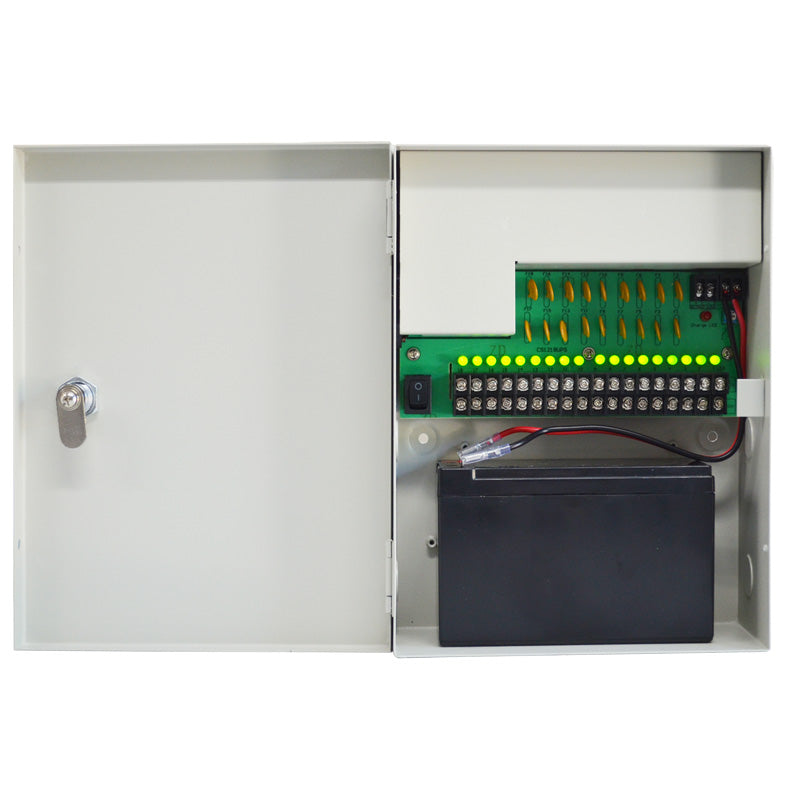 Securview 12VDC 10A Wall Mounted Power Supply, Battery Back-Up, 18 x Independent Outputs