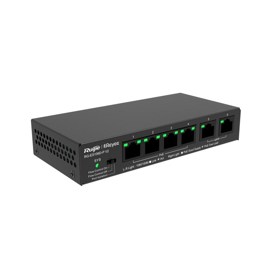 **SUPPLY DELAY (TBC)** Ruijie* Reyee 6-Port Unmanaged POE Switch, 4 x POE, 54W, Desktop / Wall Mount