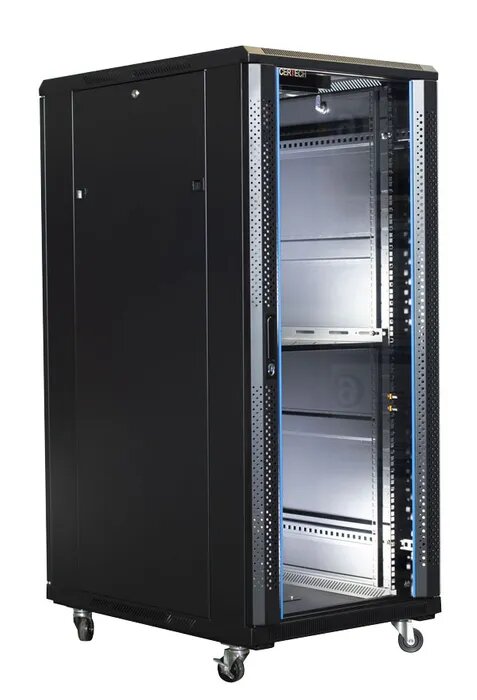 Certech 27RU 600 (W) x 800 (D) Premier Series Server Rack With 1 x Fixed Shelf, 4 x Fans, 1 x 6 Outlet Horizontal PDU, 25 x Cage Nuts, 4 x Castor Wheels & 4 x Levelling Feet