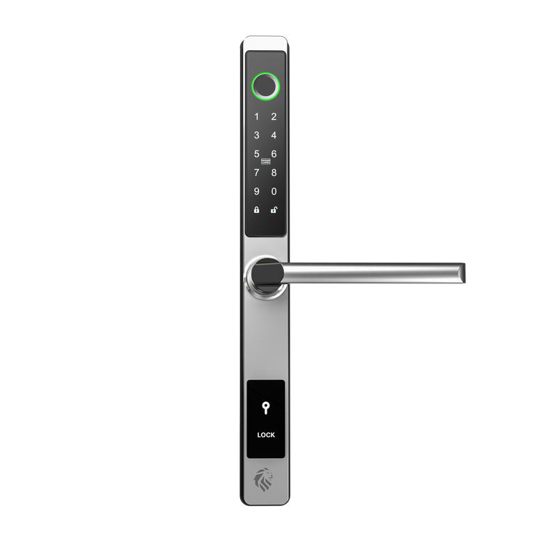 Lionhead Lock The Lygon Narrow Entrance Lock Lever Handle Silver Fingerprint, Pin, Prox, Ekey & Key Override Track Key (85 Series Mortice Body & 4 X AAA Batteries Sold Separate)