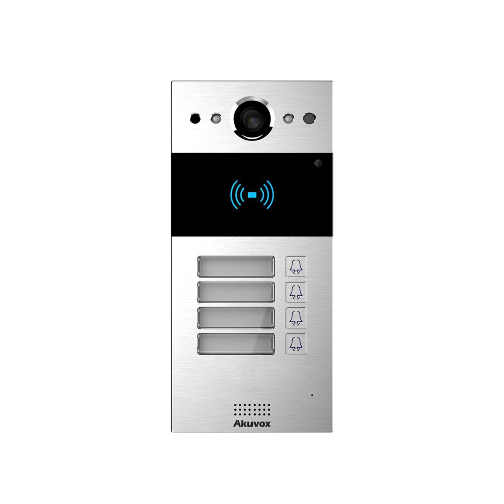 Akuvox IP 4-Button External Station With MiFare Reader, Mobile App, 2MP, Aluminium Panel, IP65, POE / 12VDC, Surface Mount (Flush Mount: R20K-FLM / Surface Mount Raincover: R20K-SRC)