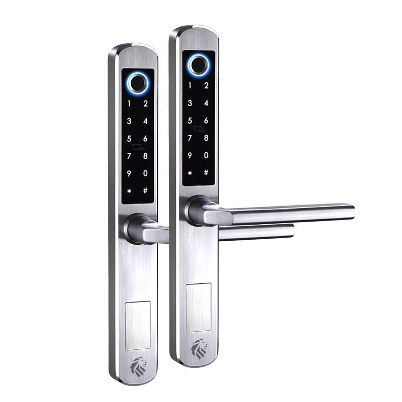 Lionhead Lock The Oxford Narrow Entrance Lock Double Sided Silver Fingerprint, Pin, Prox, Ekey & Key Override Track Key (85 Series Mortice Body & 8 X AAA Batteries Sold Separate)