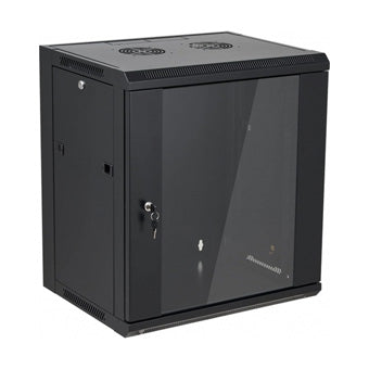 Hikvision 12RU 450mm Deep Wall Mount Cabinet With 1 x 300mm Deep Shelf, Lockable Glass Front Door, Rapid Build Flatpack, 600W x 450D x 635H mm