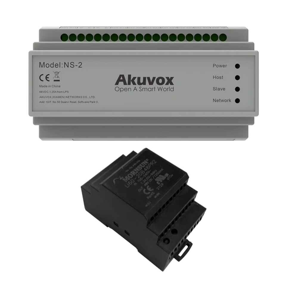 Akuvox Long Range 2W To IP Adapter, Network Controller With 48VDC Power Supply, 1 Lan Port, 48VDC / 24VDC, (Up To Six 2-Wire Devices), DIN Mountable **REQUIRES 240VLEAD**