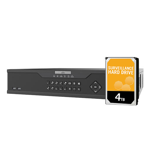 Uniview 64 Channel Prime Series NVR, 384MB, 2 x HDMI / 1 x VGA, 8 x HDD, 2 x Gigabit NIC, 2RU, 1 x 4TB HDD Installed, Rack Ears Included, 16CH VCA Functionality **NO POE PORTS**