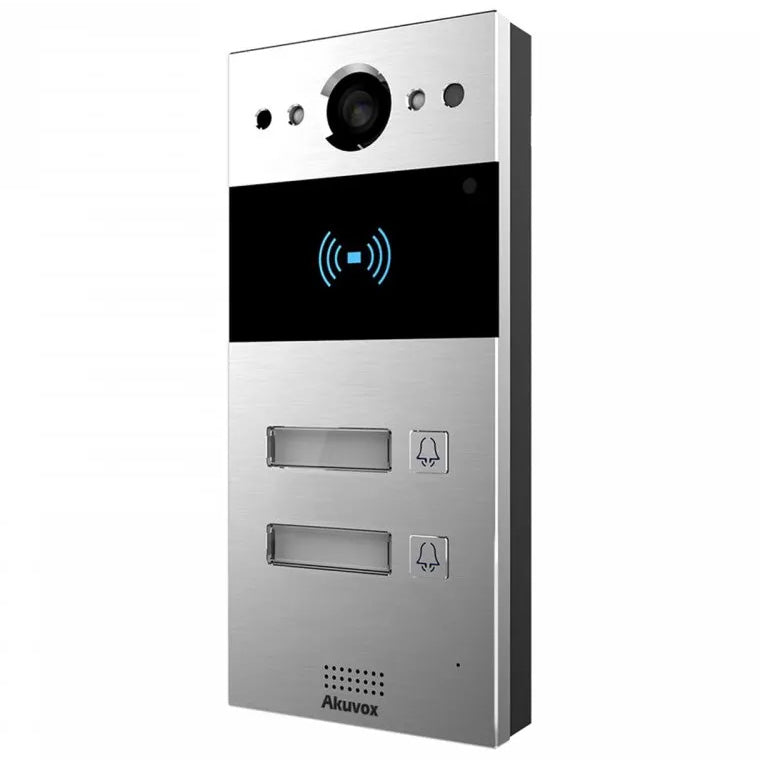 Akuvox IP 2-Button External Station With MiFare Reader, Mobile App, 2MP, Aluminium Panel, IP65, POE / 12VDC, Surface Mount (Flush Mount: R20K-FLM / Surface Mount Raincover: R20K-SRC)