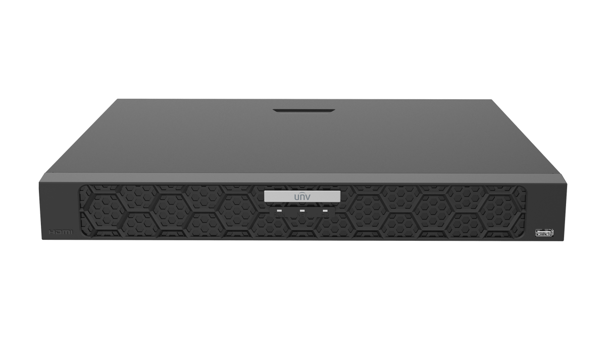 Uniview 32 Channel Prime IX Series SeekFree NVR, 192Mbps Bandwidth, 2x HDMI / 2x VGA, 2 Bay HDD, 2x Gigabit NIC, Ultra H.265/H.264 Support, AI Analytics (Face Detection, Plate Comparison, People Counting), RAID, NO HDD INSTALLED