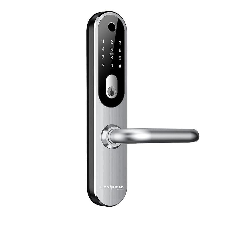 Lionhead Lock Bondi Luxe Series **SILVER** Electric Mortice Lock With BLE, PIN Entry, Fingerprint / Prox Reader, E-Key & Key Overridable Lock, Cylinder AU Mortice **REQUIRES 4x AA BATTERIES**