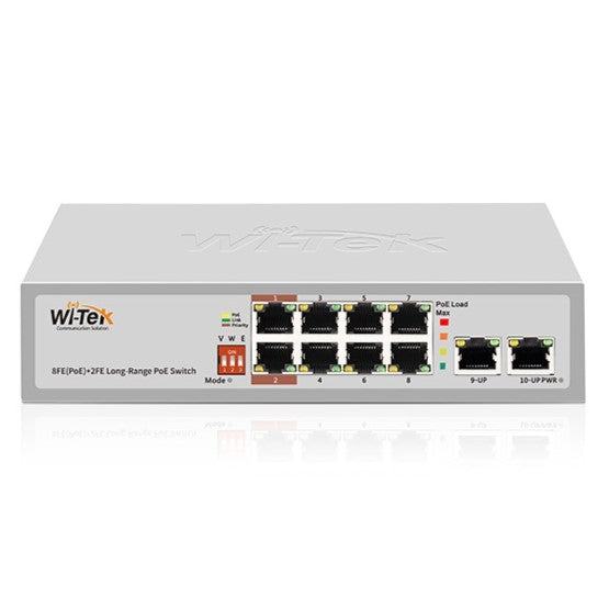 Wi-Tek 10 Port PoE Switch (8x PoE Ports, 2x Uplink Ports) 250m Long Range