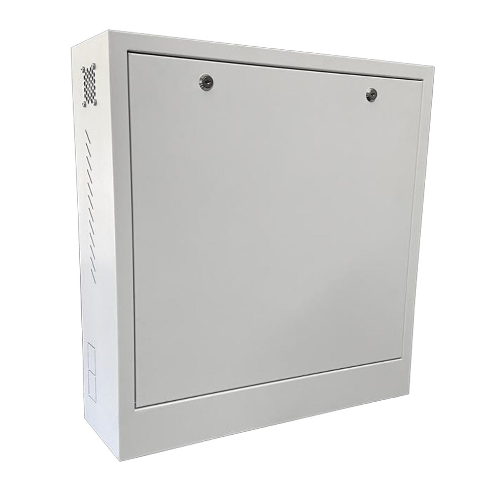 **SUPPLY DELAY (TBC)** Zankap Vertical Wall Mount Security Cabinet 2RU Horizontal With Integrated 4 Output Powerboard & 2 x Cabinet Locks - Fits Up To 4HDD NVR & 24" Monitor ***Requires M4 Screws To Mount Monitor***