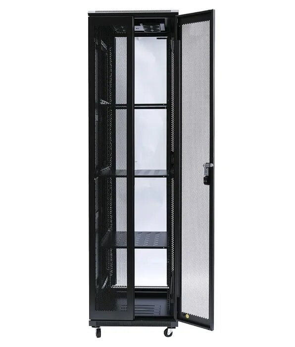 Certech 42RU 600 (W) x 900 (D) Premier Series Server Rack With 3 x Fixed Shelves, 4 x Fans, 1 x 6 Outlet Horizontal PDU, 25 x Cage Nuts, 4 x Castor Wheels & 4 x Levelling Feet