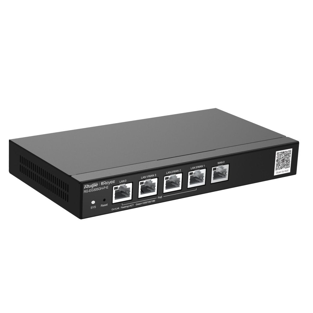 Ruijie Reyee 5-Port Gigabit Cloud Managed POE Router, 1 x WAN, 1 x LAN, 3 x LAN / WAN, 4 x POE, 60 W
