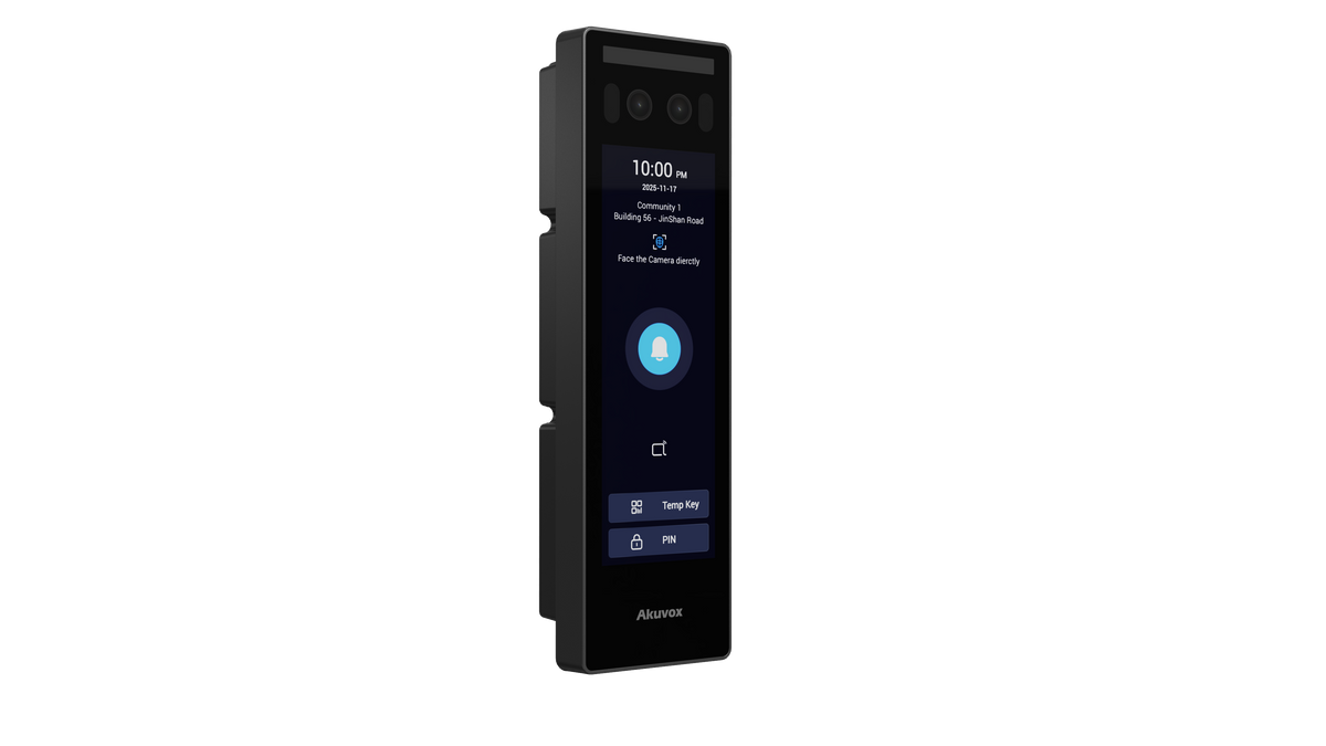 Akuvox Standalone Mullion Intercom, 2MP HDR, Face Recognition, Keypad Combo, Access Control, 2 Relays & 4 Inputs, Wave To Unlock BLE, 13.56MHz / 125kHz Reader & NFC, QR Codes, 4" Touch Screen, Wiegand, RS485, Tamper Alarm, IP65, POE / 12VDC, Surface Mount