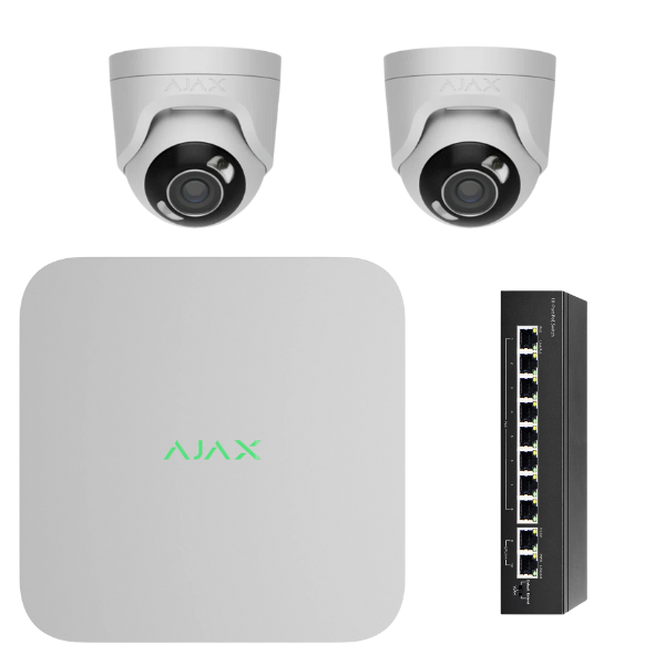 Ajax AI Starter Kit, 1× 8 Channel NVR, 2× 5MP Turret Hybrid Light, 1× 8 Port Poe Unmanaged Switch **NO HARDDRIVE INSTALLED**