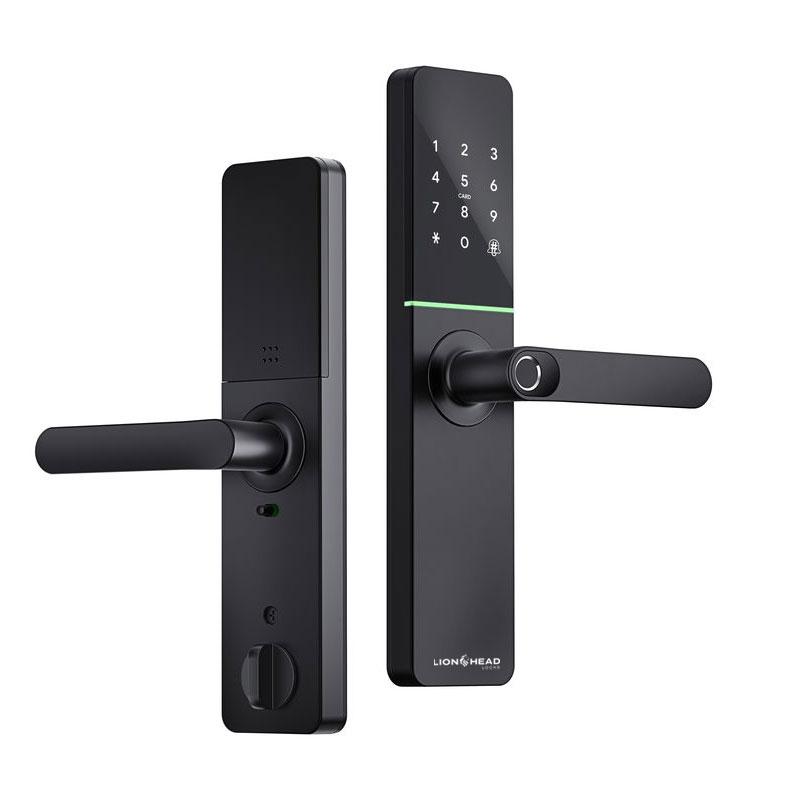 Lionhead Lock Enmore Luxe Series **BLACK** Leverset Electric Mortice Lock With BLE, PIN Entry, Fingerprint / Prox Reader, E-Key & Key Overridable Lock, Track Key 6068 **REQUIRES 4x AA BATTERIES**