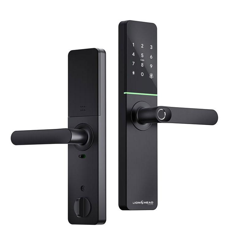 Lionhead Lock Enmore Luxe Series **BLACK** Leverset Electric Mortice Lock With WiFi Built-In, BLE, PIN Entry, Fingerprint / Prox Reader, E-Key & Key Overridable Lock, Track Key 6068 **REQUIRES 4x AA BATTERIES**