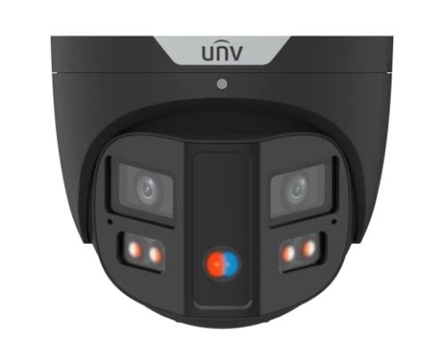 Uniview 2 x 4MP IP Prime III Deep Learning AI Series 180 Degree Vandal Wide Angle Panoramic IR Tri-Guard Turret, Perimeter, ColorHunter, 2.8mm, 130dB WDR, 30m IR / White Light, POE / 12VDC, IP67, IK10, Built-in Mic / Speaker / Red / Blue Lights (Wall Mo