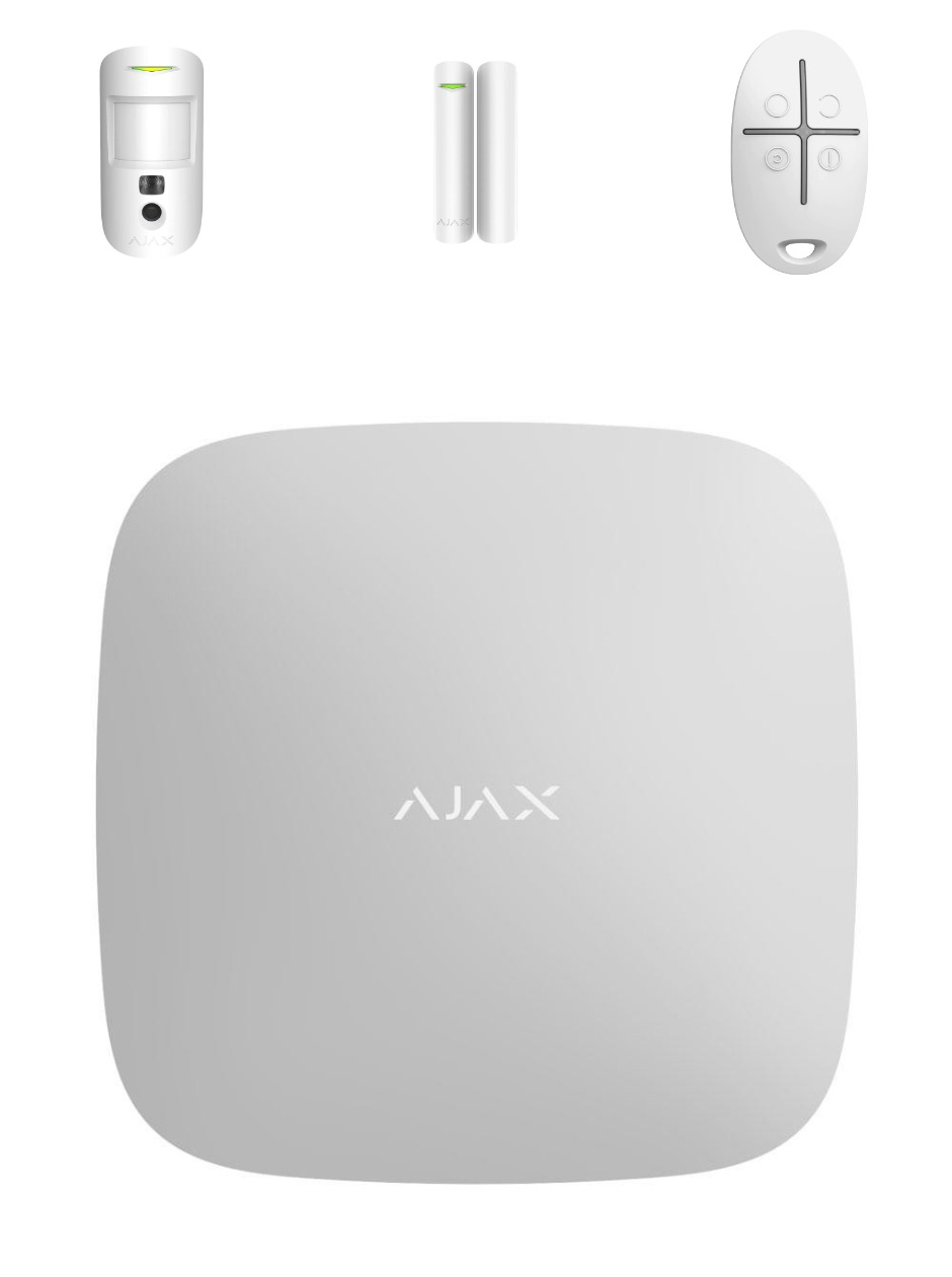 Ajax Starter Kit Cam Plus With Hub 2 Plus WHITE - Includes 1 x Hub 2 Plus Dual SIM 4G / Ethernet / WiFi - 1 x MotionCam PIR - 1 x DoorProtect Reed Sensor - 1 x SpaceControl Fob