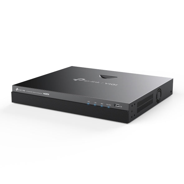 VIGI By TP-Link 16 Channel PoE+ NVR, 4K HDMI Output, 16 Channel @ 2MP Decoding, 320Mbps Bandwidth, H.265+, 16 Channel Live View & Playback, ONVIF, Plug & Play, Remote Monitoring, Dual HDD up to 32TB, eSATA, 16× PoE+ Ports, 140W PoE Budget