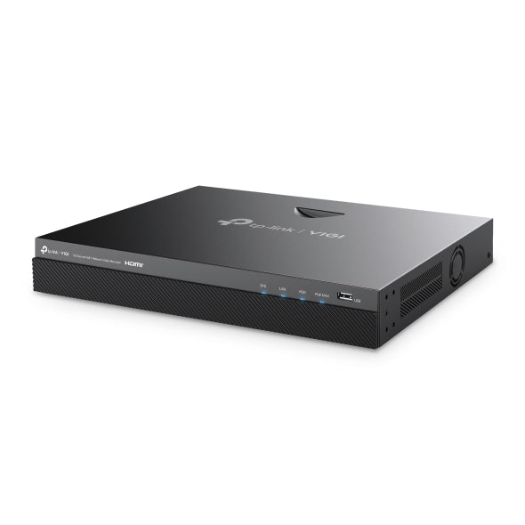 VIGI By TP-Link 16 Channel PoE+ NVR, 4K HDMI Output, 10 Channel @ 1080P Decoding, 160Mbps Bandwidth, H.265+, 16 Channel Live View & Playback, ONVIF, Plug & Play, Remote Monitoring, Dual HDD up to 32TB, eSATA, 16× PoE+ Ports, 90W PoE Budget